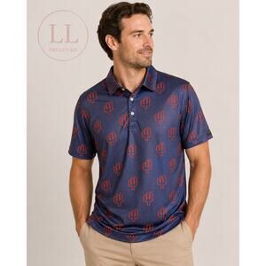 Yatta‎ Golf Men’s XL Polo Shirt Navy Red Cactus Print Performance Stretch Golf